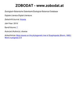 Leaves on the Phylogenetic Tree of Scaphopoda (Bronn, 1862): Work in Progress 3-9 Mofa Meeting - Abstracts