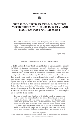 Modern Psychotherapy, Guided Imagery, and Hasidism Post-World War I