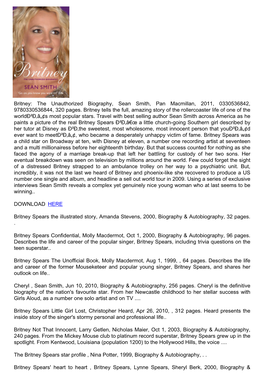 Download Britney: the Unauthorized Biography, Sean Smith, Pan