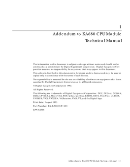 Addendum to KA680 CPU Module Technical Manual