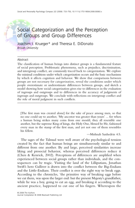Social Categorization and the Perception of Groups and Group Differences Joachim I