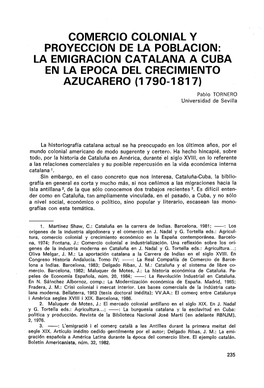 LA Emlgraclon CATALANA a CUBA EN LA EPOCA DEL CRECIMIENTO AZUCARERO (1 790-181 7)