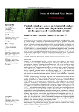 Phytochemical, Proximate and Elemental Analysis of the African