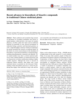 Recent Advances in Biosynthesis of Bioactive Compounds in Traditional Chinese Medicinal Plants