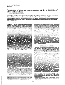 Potentiation of Osteoclast Bone-Resorption Activity by Inhibition of Nitric Oxide Synthase (Bone Ceil/Nitric Oxide/Aminguanidine) THOMAS P