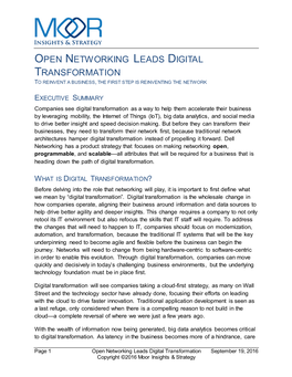 Open Networking Leads Digital Transformation to Reinvent a Business, the First Step Is Reinventing the Network