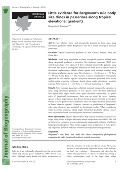 S Rule Body Size Clines in Passerines Along Tropical