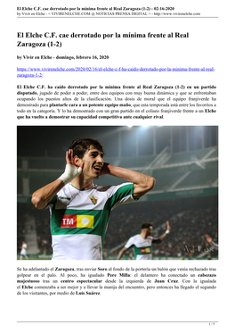 El Elche C.F. Cae Derrotado Por La Mínima Frente Al Real Zaragoza (1