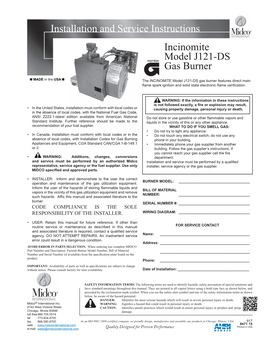 Incinomite Model J121-DS Gas Burner