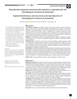 Astrophytum Ornatum (Cactaceae) Spatial Distribution, Size Structure and Reproduction of Astrophytum Ornatum (Cactaceae)