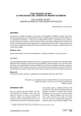 “You Talking to Me?”. La Psicología Del Taxista Martín Scorsese