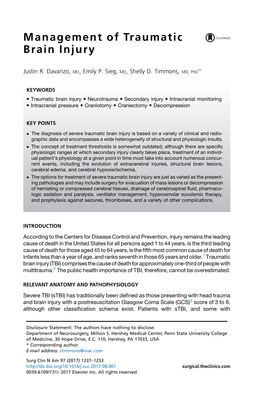 Management of Traumatic Brain Injury