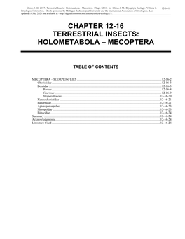 Volume 2, Chapter 12-16: Terrestrial Insects: Holometabola-Mecoptera
