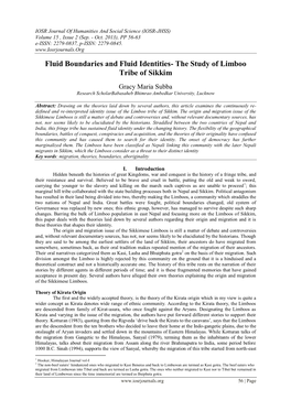 Fluid Boundaries and Fluid Identities- the Study of Limboo Tribe of Sikkim