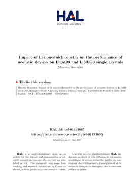 Impact of Li Non-Stoichiometry on the Performance of Acoustic Devices on Litao3 and Linbo3 Single Crystals Minerva Gonzalez