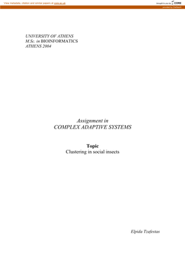 Assignment in COMPLEX ADAPTIVE SYSTEMS