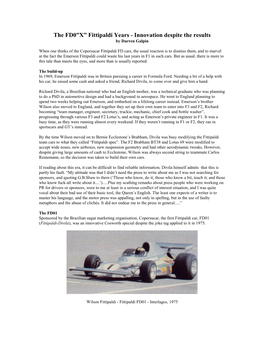 The FD0”X” Fittipaldi Years - Innovation Despite the Results by Darren Galpin
