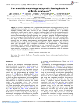 Can Mandible Morphology Help Predict Feeding Habits in Antarctic Amphipods? LOÏC N