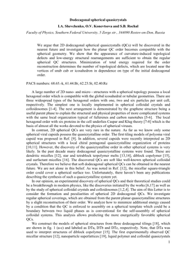 1 Dodecagonal Spherical Quasicrystals I.A. Shevchenko, O.V