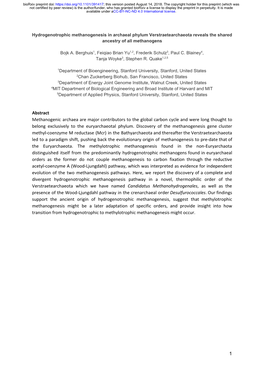 Abstract Methanogenic Archaea Are Major Contributors to the Global Carbon Cycle and Were Long Thought to Belong Exclusively to the Euryarchaeotal Phylum