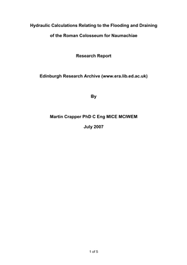 Hydraulic Calculations Relating to the Flooding and Draining of The