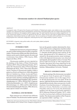 Chromosome Numbers for Selected Thailand Plant Species