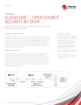 CLOUD ONE™ – OPEN SOURCE SECURITY by SNYK Quickly Identify Open Source Vulnerabilities and Risks That May Be Lurking in Your Application Code