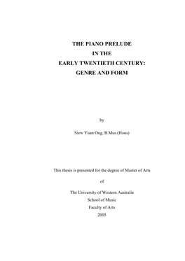 The Piano Prelude in the Early Twentieth Century: Genre and Form