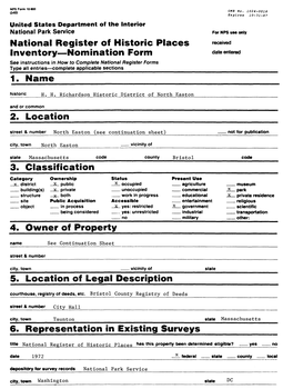 National Register of Historic Places Inventory—Nomination Form 1. Name 2. Location 3. Classification 4. Owner of Property 5. L