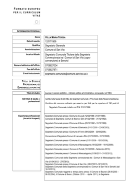 Curriculum Vitae Segretario Comunale San Vito