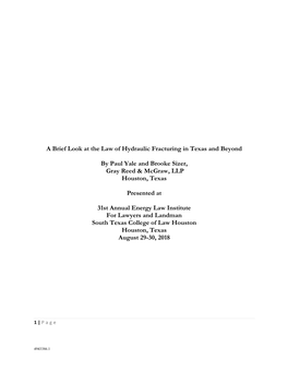 A Brief Look at the Law of Hydraulic Fracturing in Texas and Beyond By