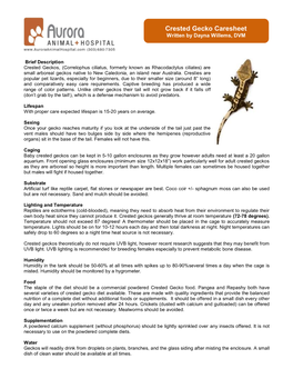 Crested Gecko Caresheet Written by Dayna Willems, DVM