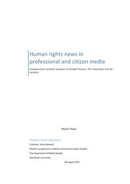 Human Rights News in Professional and Citizen Media Comparative Content Analysis of Global Voices, the Guardian and Al - Jazeera