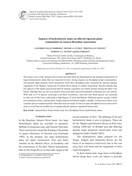 Impacts of Hydroelectric Dams on Alluvial Riparian Plant Communities in Eastern Brazilian Amazonian