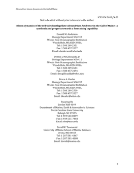 Bloom Dynamics of the Red Tide Dinoflagellate Alexandrium Fundyense in the Gulf of Maine: a Synthesis and Progress Towards a Forecasting Capability