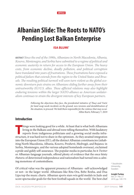 Albanian Slide: the Roots to NATO's Pending Lost Balkan Enterprise