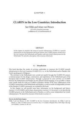 CLARIN in the Low Countries: Introduction Jan Odijk and Arjan Van Hessen Uil-OTS, Utrecht University J.Odijk@Uu.Nl, A.J.Vanhessen@Uu.Nl