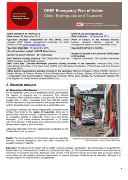 DREF Emergency Plan of Action Chile: Earthquake and Tsunami
