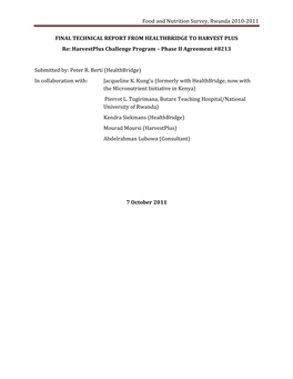 Food and Nutrition Survey, Rwanda 2010‐2011