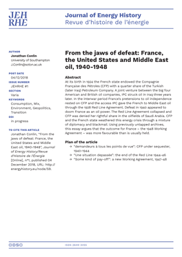 Journal of Energy History Revue D'histoire De L'énergie from the Jaws