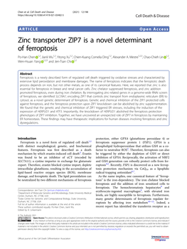 Zinc Transporter ZIP7 Is a Novel Determinant of Ferroptosis