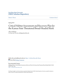 Critical Habitat Assessment and Recovery Plan for the Kansas State