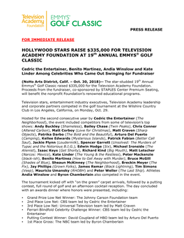 HOLLYWOOD STARS RAISE $335,000 for TELEVISION ACADEMY FOUNDATION at 19Th ANNUAL EMMYS® GOLF CLASSIC