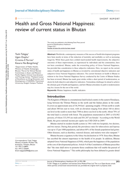 Health and Gross National Happiness: Review of Current Status in Bhutan