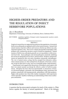 Higher-Order Predators and the Regulation of Insect Herbivore Populations