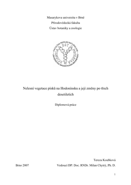 Nelesní Vegetace Písků Na Hodonínsku a Její Změny Po Třech Desetiletích
