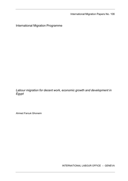 Labour Migration for Decent Work, Economic Growth and Development in Egypt