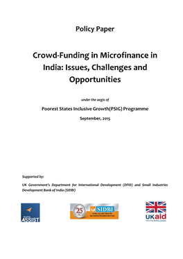 Crowd-Funding in Microfinance in India: Issues, Challenges, and Opportunities