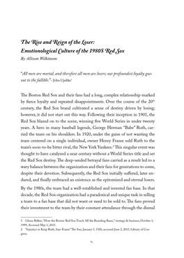 Emotionological Culture of the 1980S Red Sox by Allison Wilkinson