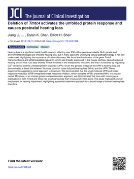 Deletion of Tmtc4 Activates the Unfolded Protein Response and Causes Postnatal Hearing Loss